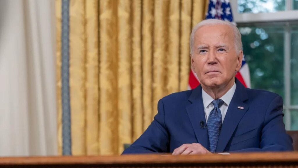 President Biden delivering an address announcing