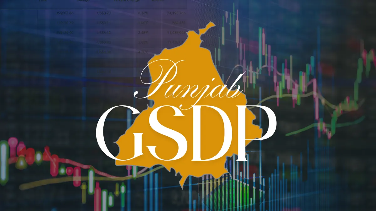 Punjab GSDP with stock market graphs and financial data, symbolizing economic growth and development.