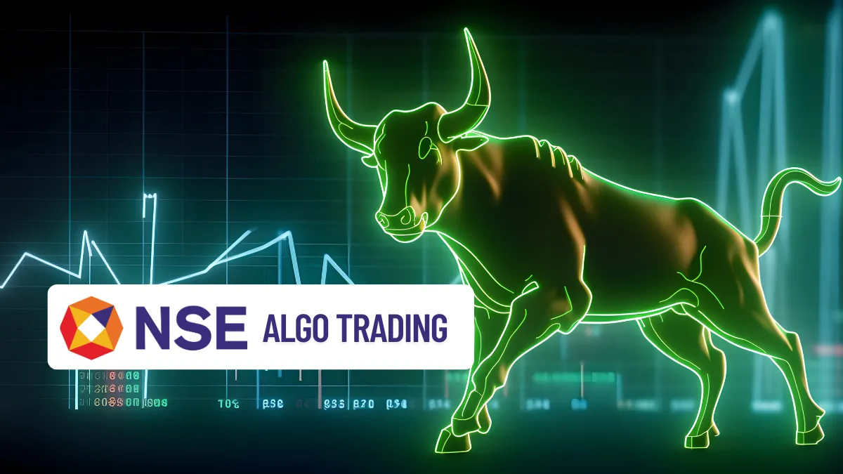 Digital stock market graphs and trading terminals illustrating the rise of NSE algorithmic trading.