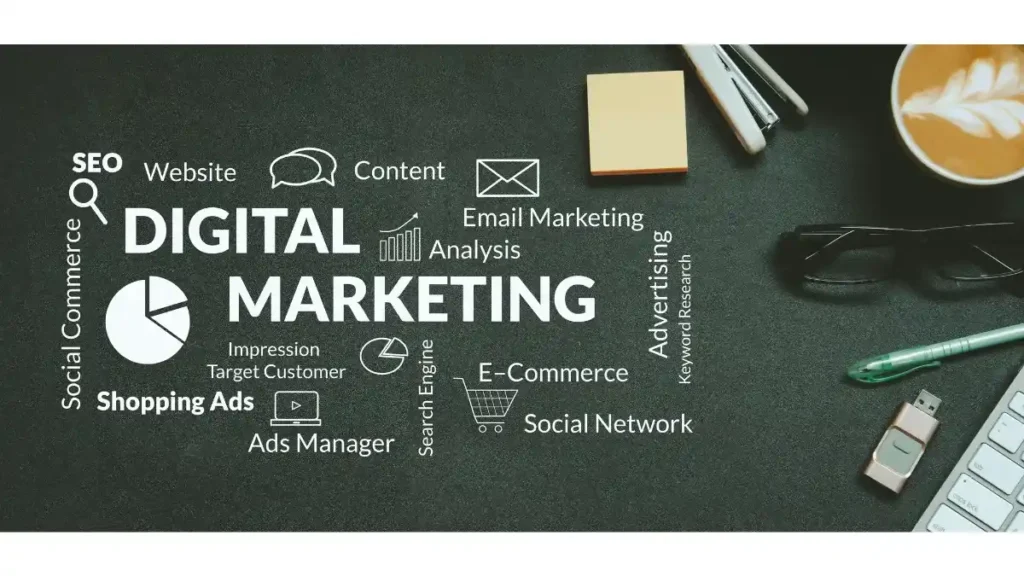 Web Tracking: The Key to a Powerful Digital Marketing Strategy Hand holding a tablet with digital marketing icons and the text "Digital Marketing" against a blurred cityscape background.
