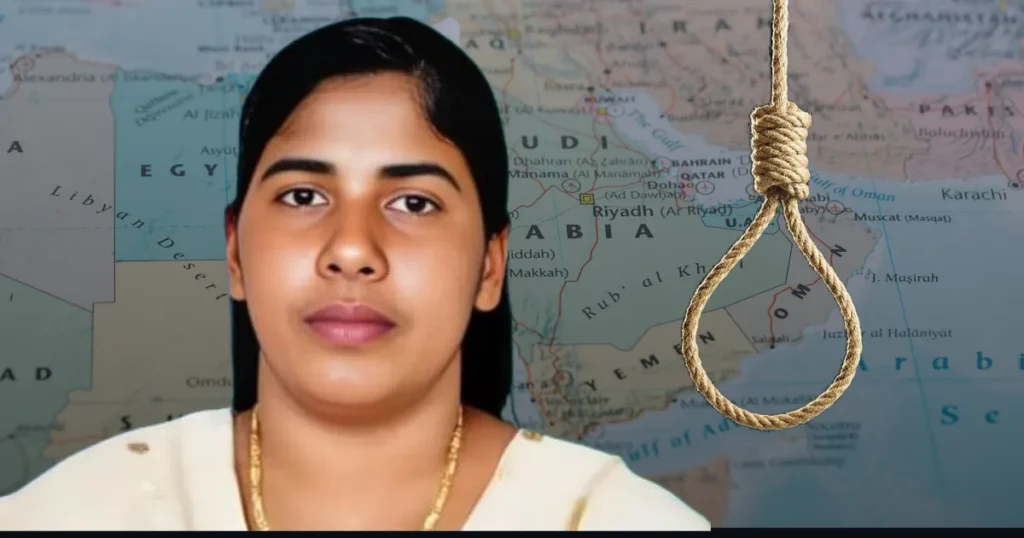 Nimisha Priya Death Sentence: India's Efforts in Yemen A composite image with a portrait of Nimisha Priya on the left, a map of the Middle East and Arabian Peninsula in the background, showing countries like Yemen, Saudi Arabia, and UAE, and a hangman's noose in the foreground on the right.