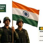 Concise, descriptive alt text for accessibility and SEO, including primary keywords without stuffing. Indian Army soldiers holding flag with Agniveer CEE Result 2025 announcement for join Indian Army