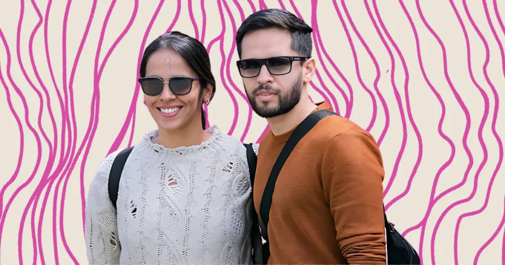 Saina Nehwal and Parupalli Kashyap - Post-Separation News Indian badminton players Saina Nehwal and Parupalli Kashyap, wearing sunglasses and casual attire, smiling together in an image that precedes their confirmed separation.