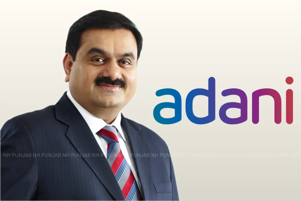 NH PUNJAB 11 Gautam Adani with Adani logo, highlighting adani enterprises rights issue price in Mumbai at 25 percent discounted price
